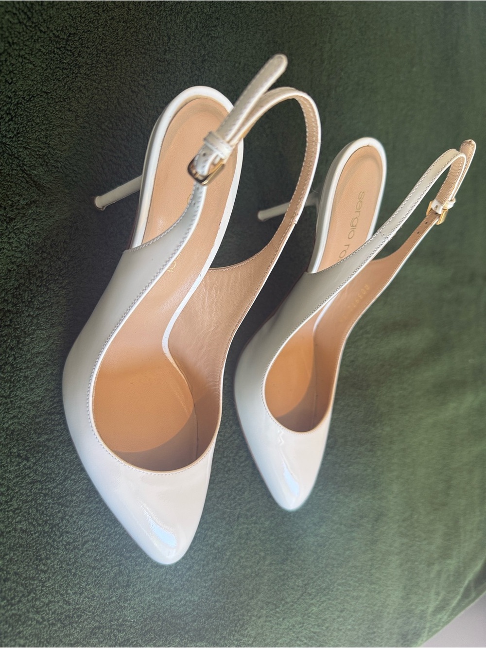 Sergio Rossi White Patent Slingback Stiletto Pumps